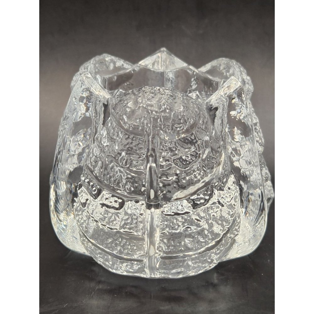 Orrefors Sweden Crystal Eden Leaf Fossil Candle Holder Signed Stickered EUC